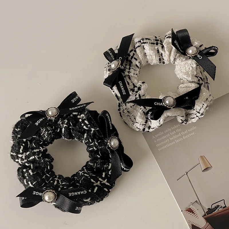 Vintage Pearl Elastic Hair Ties Korean Style Houndstooth Hairband Scrunchies Girls Ponytail Holders Hair Accessories