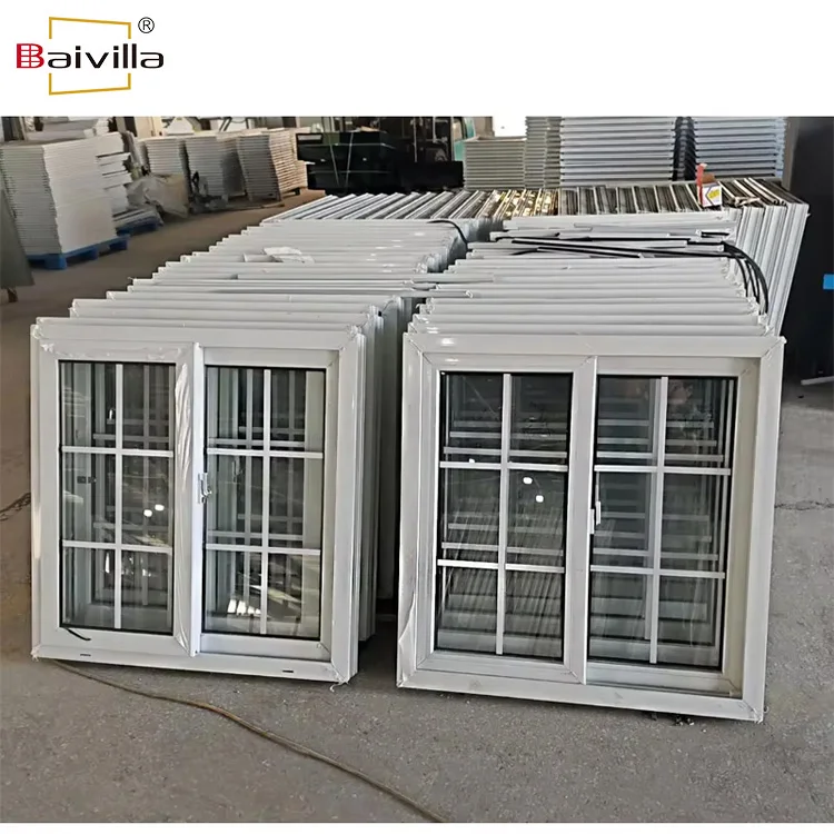 Baivilla manufacturer white pvc plastic profile frame windows and doors upvc double glass sliding window