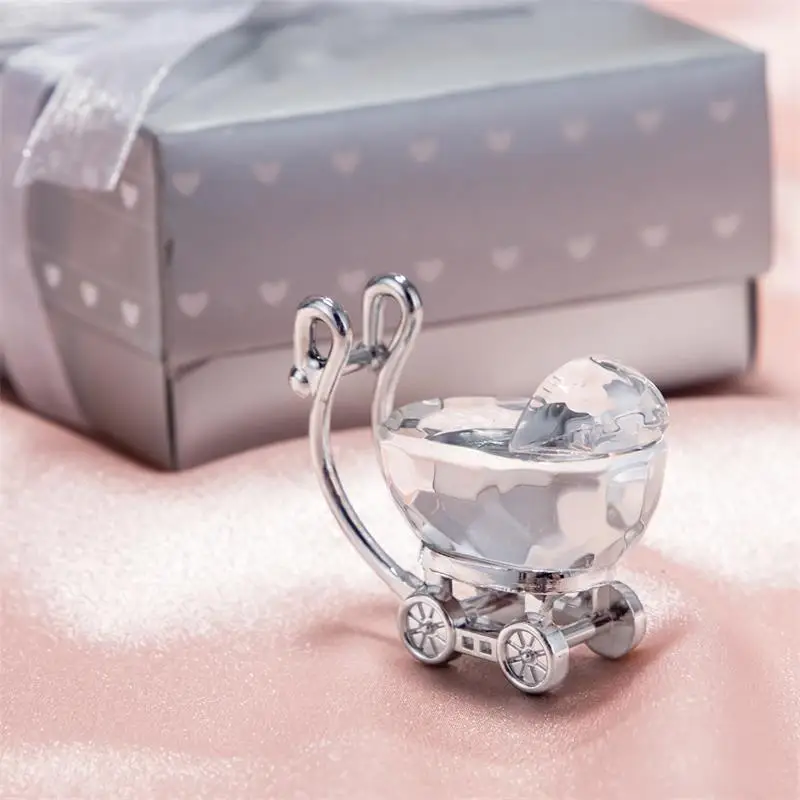 Baby one month wedding gift Crystal metal crafts Silver Crystal stroller