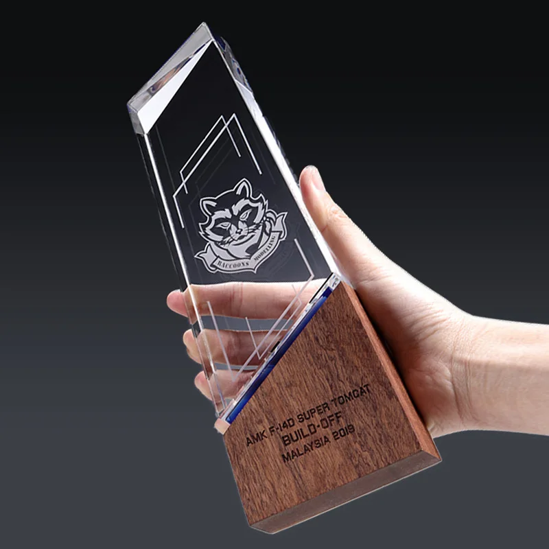 custom logo  K9 Crystal  Metal Material  souvenir  Conference trophy Solid wood crystal trophy crystal trophy