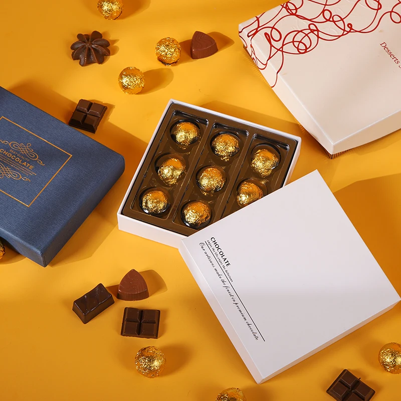 Custom logo Luxury 12 Pcs Mini Drawer Black Truffle Chocolate Dessert Gift Packaging Box With Pvc Insert