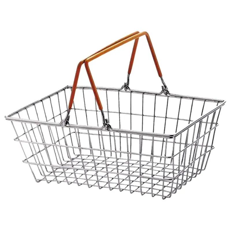 2 Handles Supermarket Basket French Small Metal Shopping Basket for Store