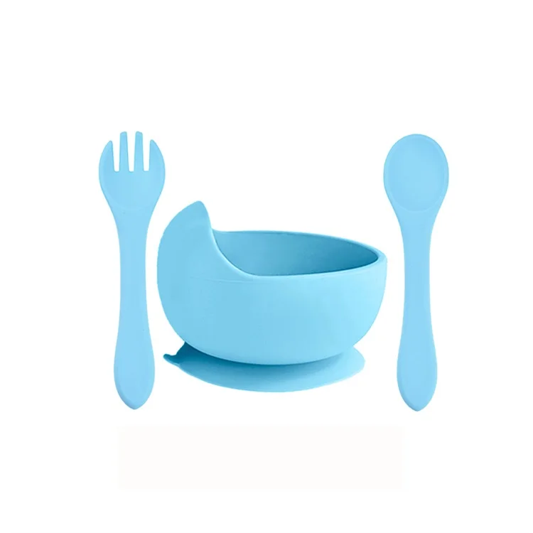 Baby Silicone Tableware Bowl Cutlery Set Toddler Feeding bowl Spork non-toxic harmless Kids Silicon super suction Bowl suit