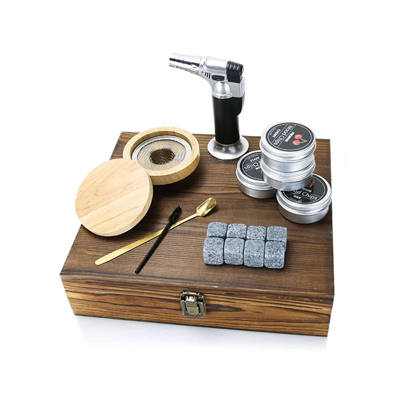 Cross-border beech wood box cocktail smoker gift box set bar bartending whiskey ice wine stone can be customized