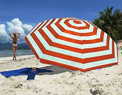 beach umbrella  Outdoor Portable UV 50+ Blue White Stripe for Patio Garden Beach Pool Backyard