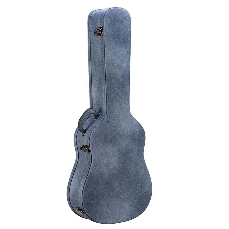 Wash Denim Fabric with Accessory Compartment Classical Electric Hard Instrument Case Wooden Acoustic Guitar Case