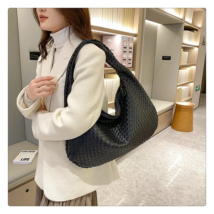 New Handmade Woven Bag Top-handle Braid Leather Hand Bag Purse Women Luxury Knitted Causal Tote Bags Handbags