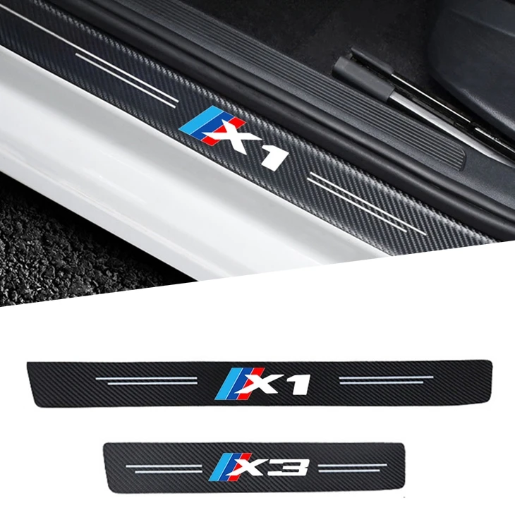 4Pcs car Stickers Carbon leather Fiber Sill Plate Fiber car Door Threshold Sill protection For BMW M X1 X3 X4 X5 X6 X7 styling