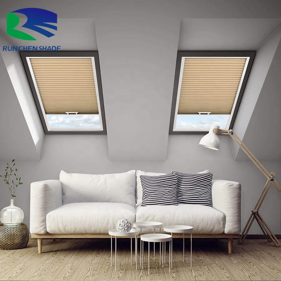 Motorized Cellular Shades Cordless Honeycomb Blinds Remote Control Roof Skylight Blinds Full Blackout Fabric