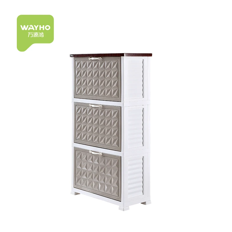 High Quality new plastic shoe storage cabinet with MDF wooden top