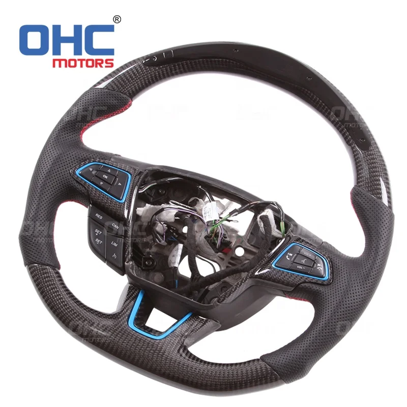 LED Real Carbon Fiber Steering Wheel for Ford Focus mk2 2015 2016 2017 2018 volante ford focus OHC MOTORS