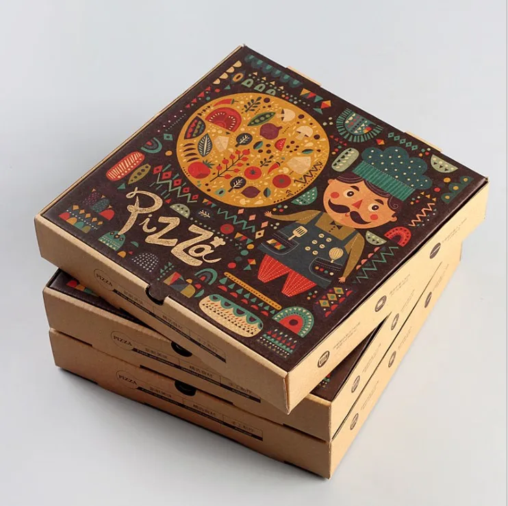 Cheap Custom Printed Personalised All Size 9 10 11 12 14 18 Inch Corrugated Kraft Paper Fries Burger Pizza Boxes