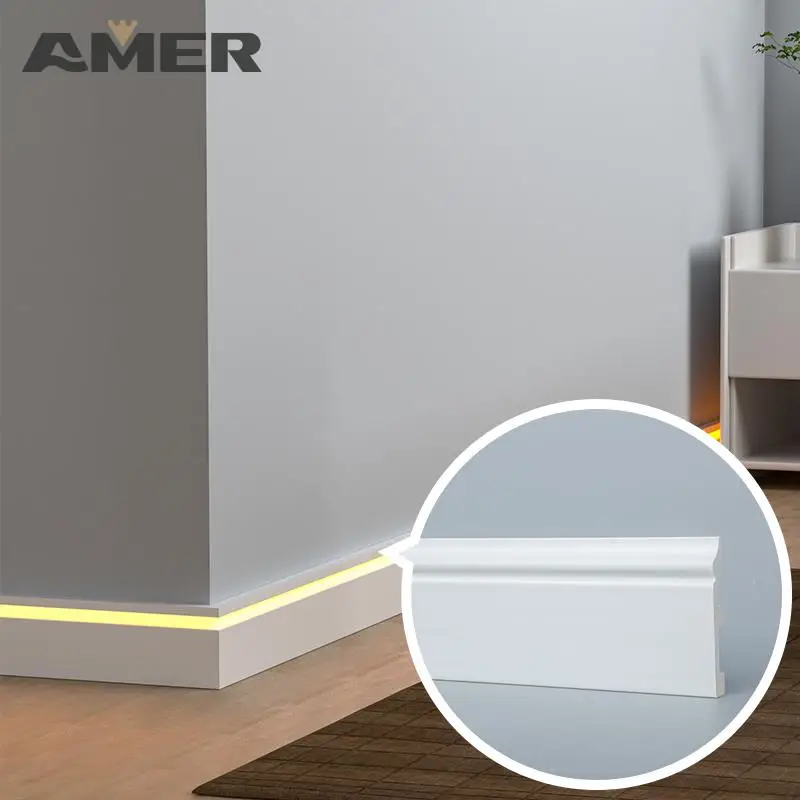 Amer high quality wholesale price White 3d Interior Decoration Base Decorative Plastic Wall Board Ps Skirting
