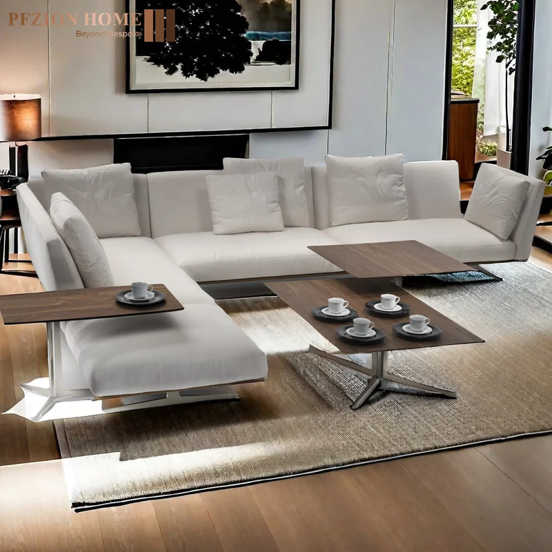 Morden Style Grey Fabric 3-Seater Corner Sofa Sleeper Comfortable Modular Sectional sofa Villas Living Rooms