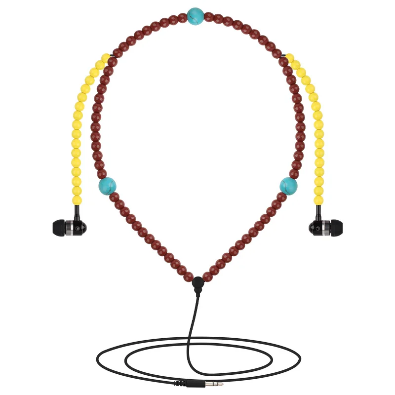 URIZONS Wired Stereo Earbuds Pearl Necklace 3.5mm In-Ear Portable Sport Headphone With Mic Earphone