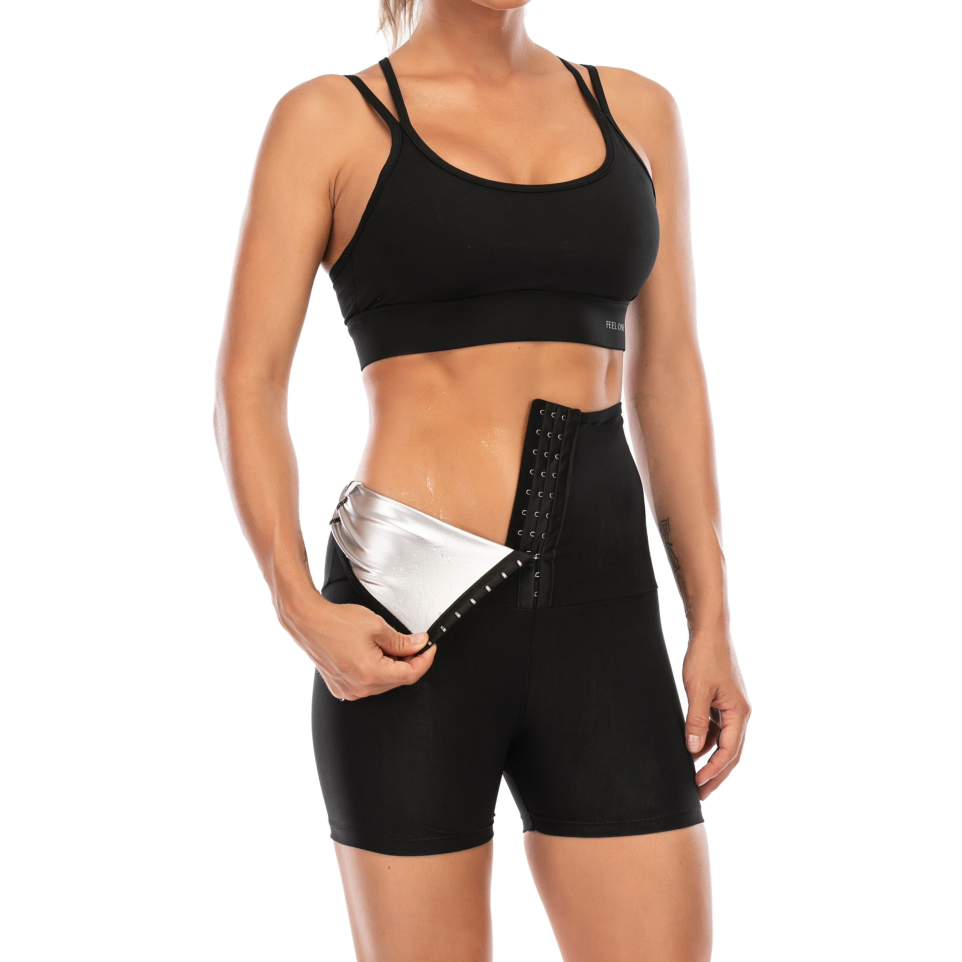 Womens Sweat Pants Fitness Shorts Slimming Sauna Effect Shorts with Hooks