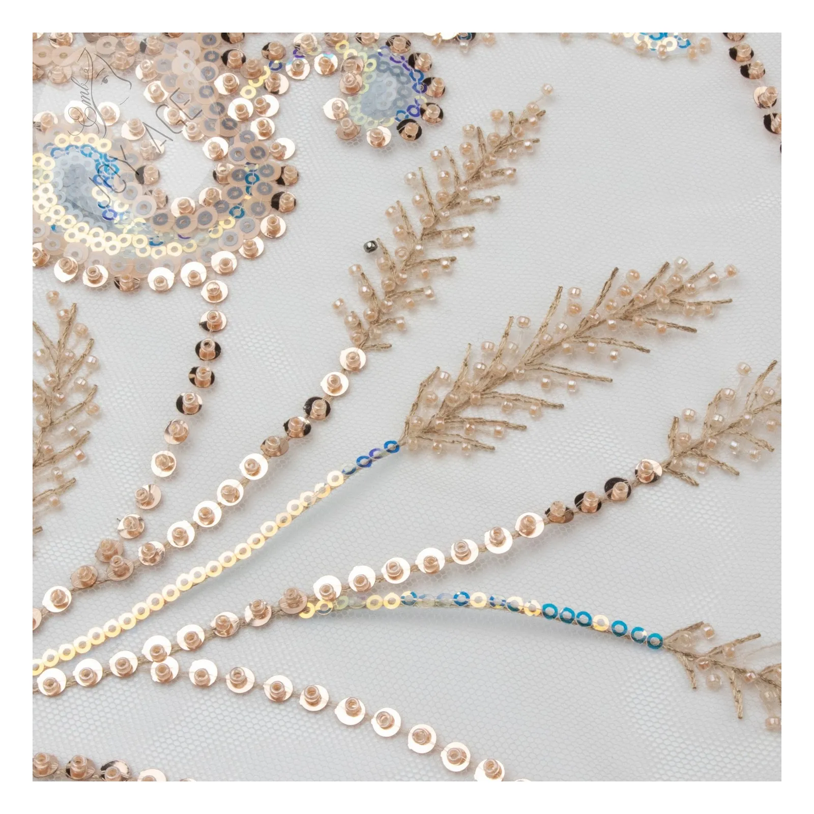 Fashion High Grade White Black Holograph Silver 3d Lace Feather Flower Beaded Sequined Embroidery Fabrics On Mesh