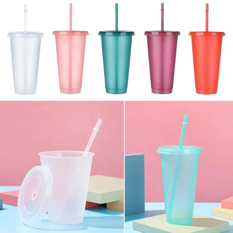 WONDERFUL 1pcs Portable Drinking Cup Personalized Water Bottle With Straws Straw Cup Reusable Drinkware Outdoor Plastic Shiny