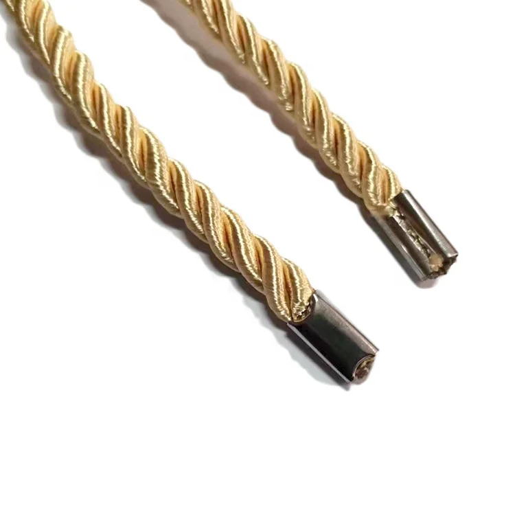 Manufacturer customized iron buckle 3-strands rope 8mm gold  twisted rope with metal buckle