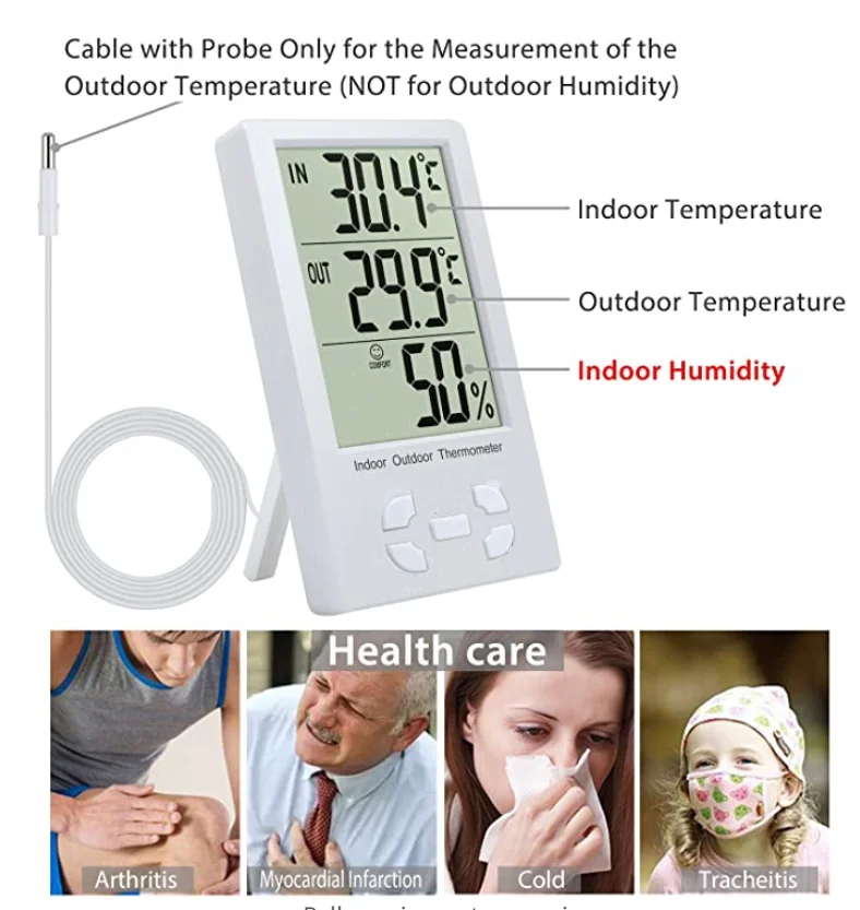 New Arrivals Indoor Outdoor Portable Digital Large LCD Screen ABS Material Air Comfort level Thermometer and Hygrometer