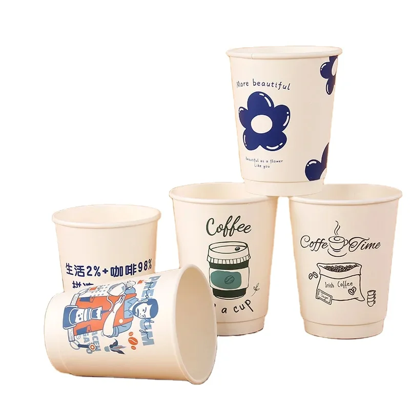 10oz 12oz 16oz  disposable  double wall coffee paper cups with or without lid
