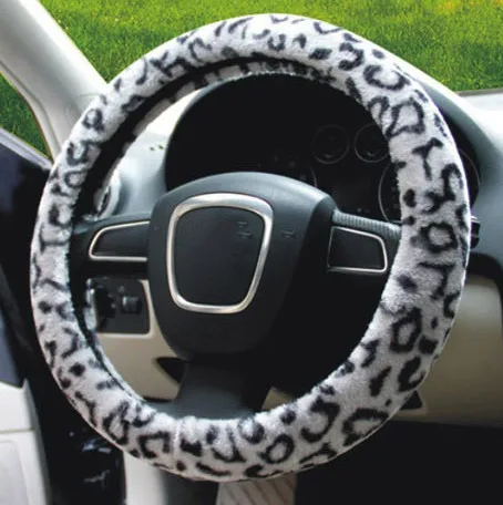 fashion leopard print winter fur 38cm car steering wheel cover