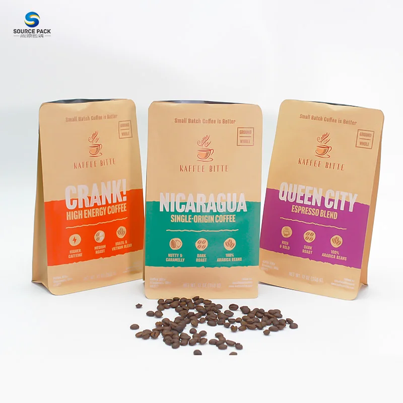 Custom Wholesale Flat Bottom Pouch Coffee Packaging Bags Coffee Bags With Valve and Zipper On the Top