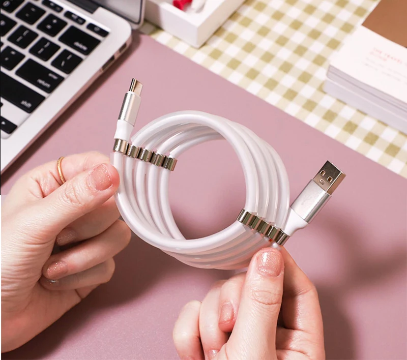 2020 Trending new arrivals Magnetic Self-Winding USB Charging data Cable Portable Storage for iPhone/micro/Type-C Cable