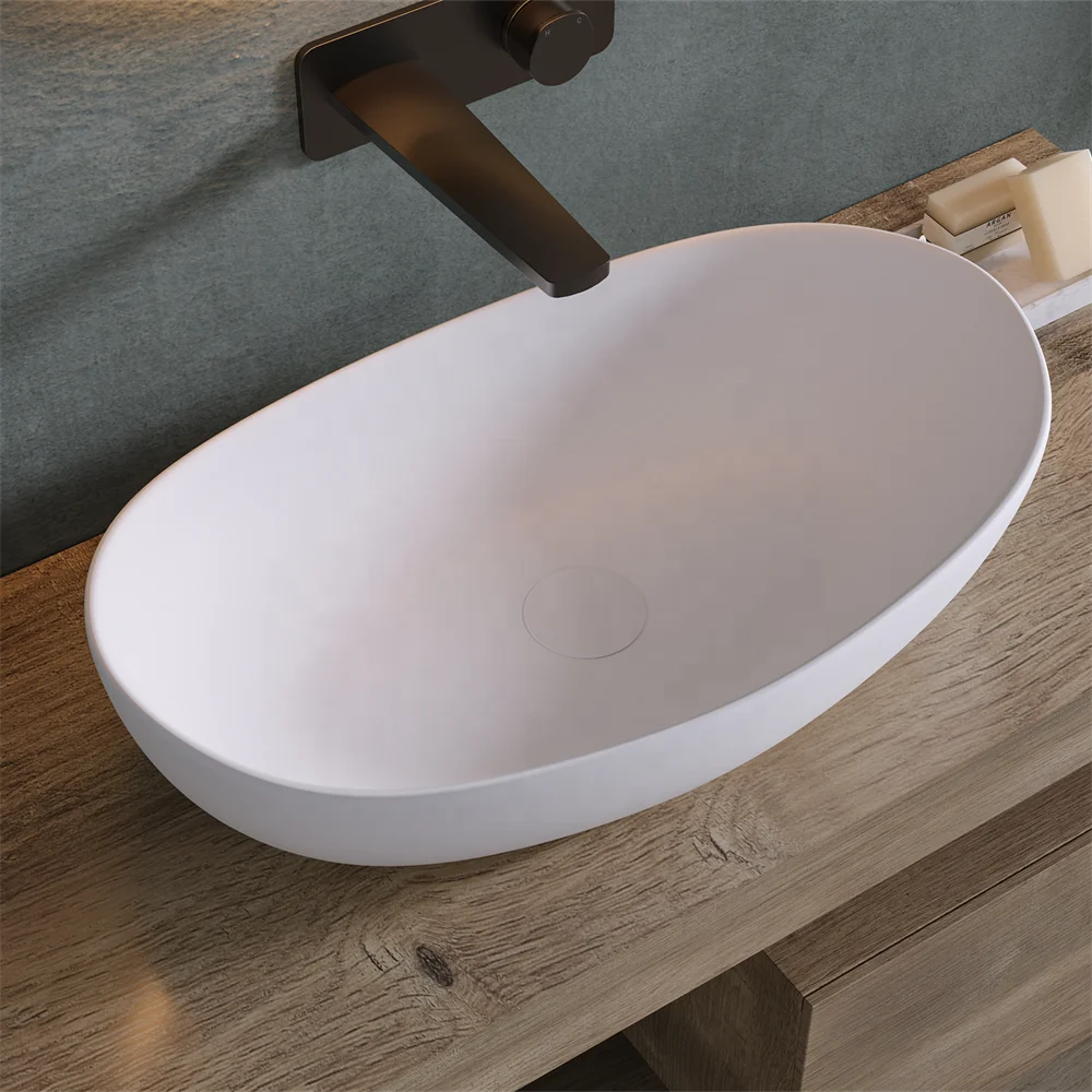 Surface-mounted washbasin be installed on wood base furniture No overflow.