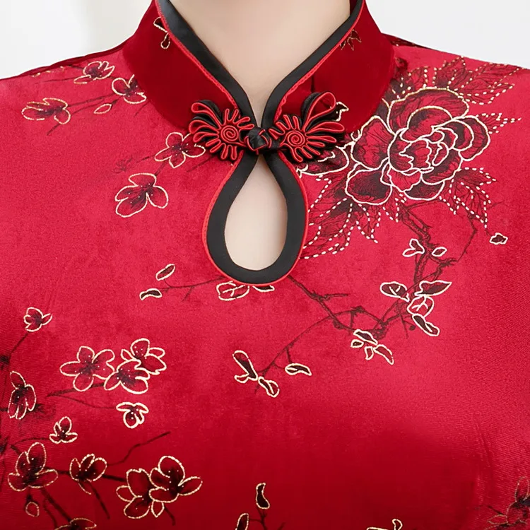 Элегантное китайское традиционное вечернее платье Qipao с вышивкой и цветочным принтом элегантное Восточное ретро-платье длинными рукавами до локтя