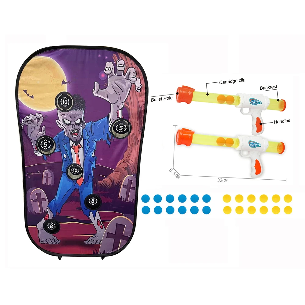 Easy customization kids toy eva foam balls gun shooting stand zombie targets with storage net