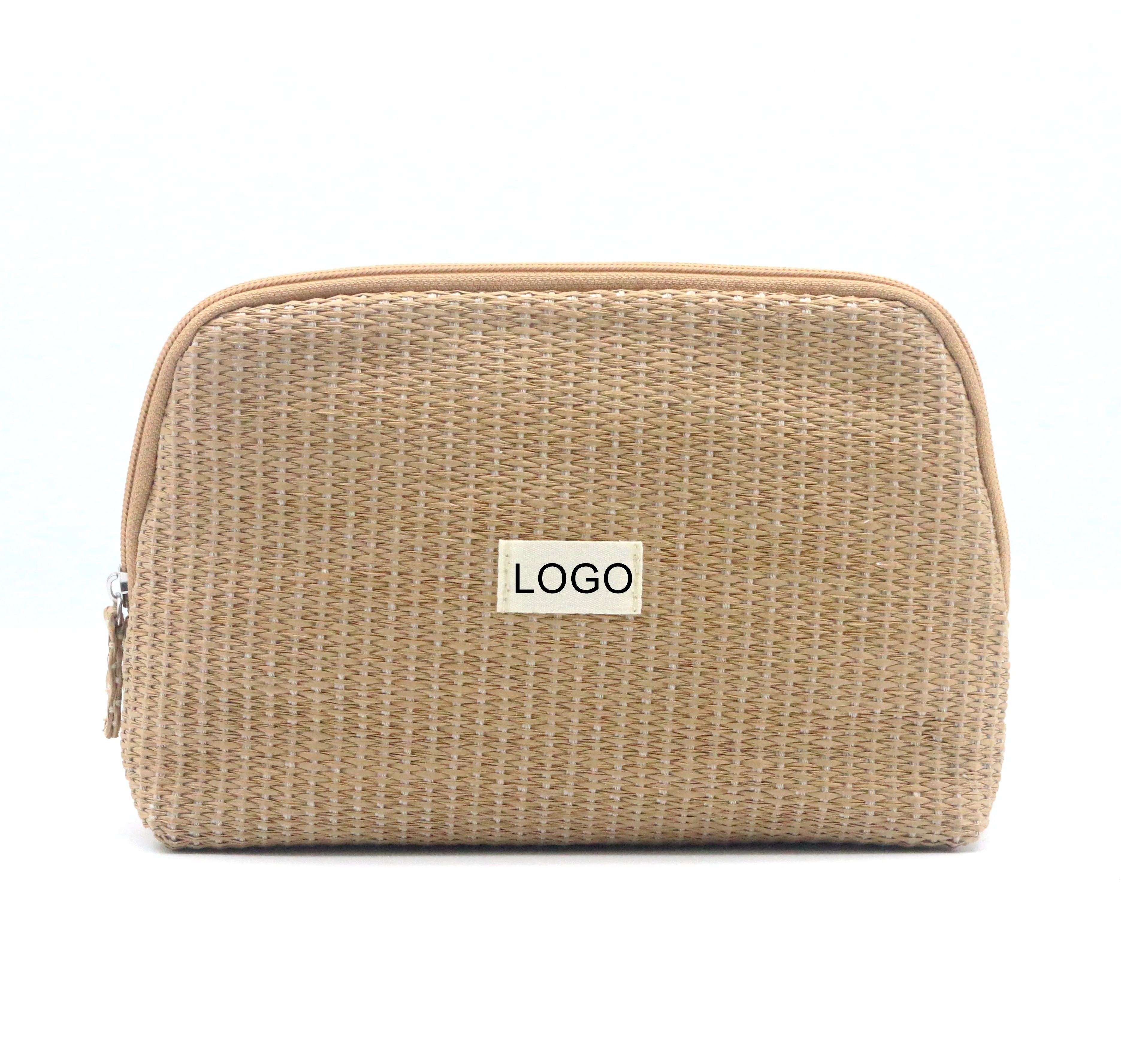 Модная вместительная Экологически чистая натуральная соломенная косметичка, популярная соломенная косметичка на молнии в форме ракушки