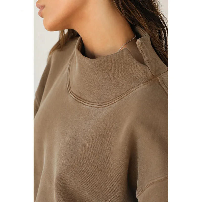 Wholesale Custom Logo Turtlenecks Sweatshirt Plain Color Pullover Hoodies For Women