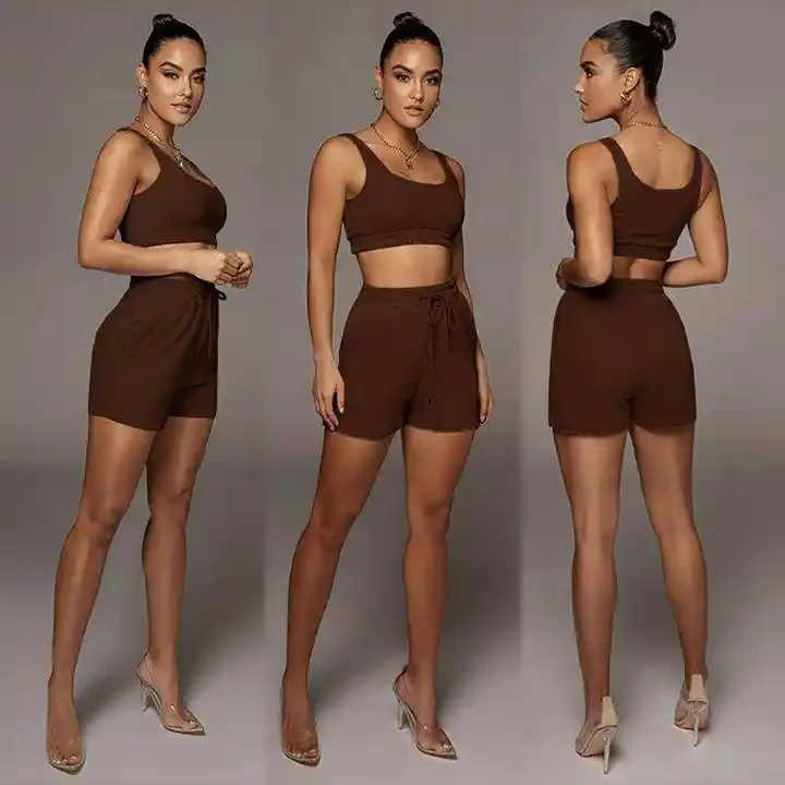 Manufacture Wholesale sport short sets 180 gsm Organic cotton Crop Top Two Piece Women  Shorts  Casual Joggers Sets