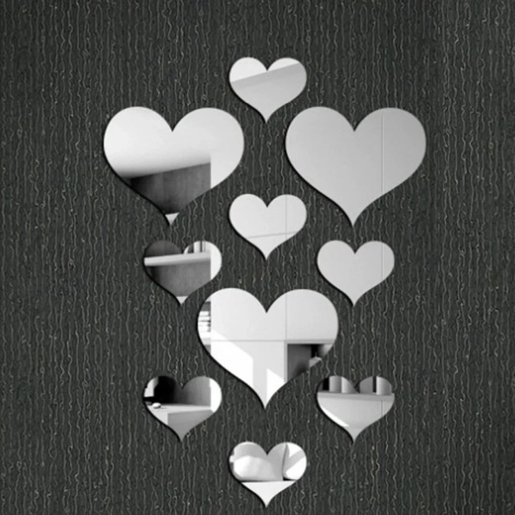 Heart-Shaped Silver Decor Art Design Mirror Wall Decorations Mirror For Home