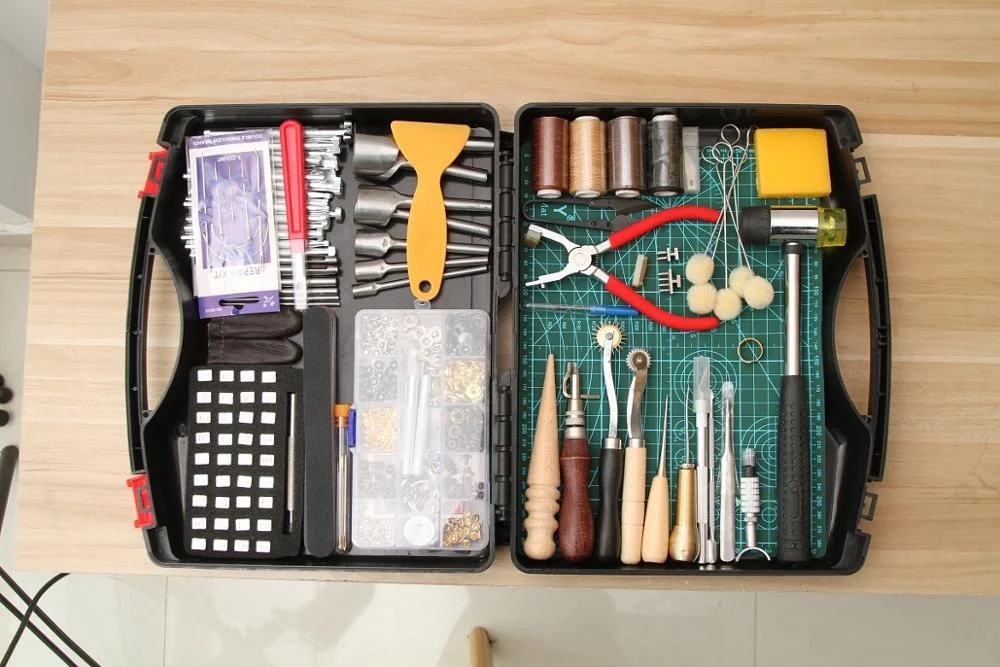 Leather Craft Punch Tools Kit Leather crafting Tool set with tool box