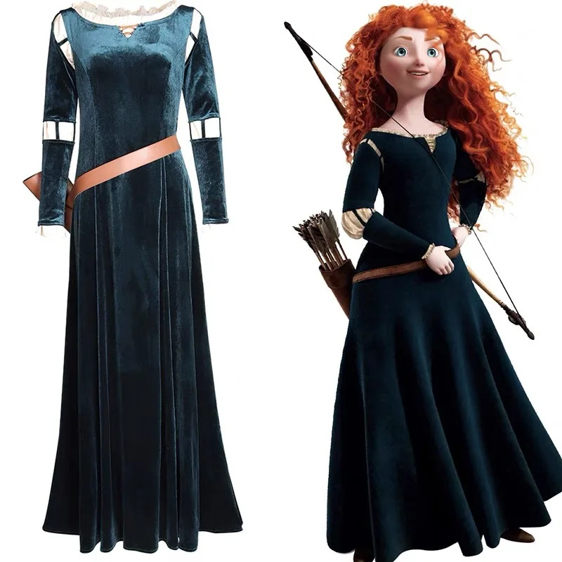 High Quality Adults Movie Cosplay Princess Dressfor Party Carnival  Brave Princess Merida Halloween Costumes for Women