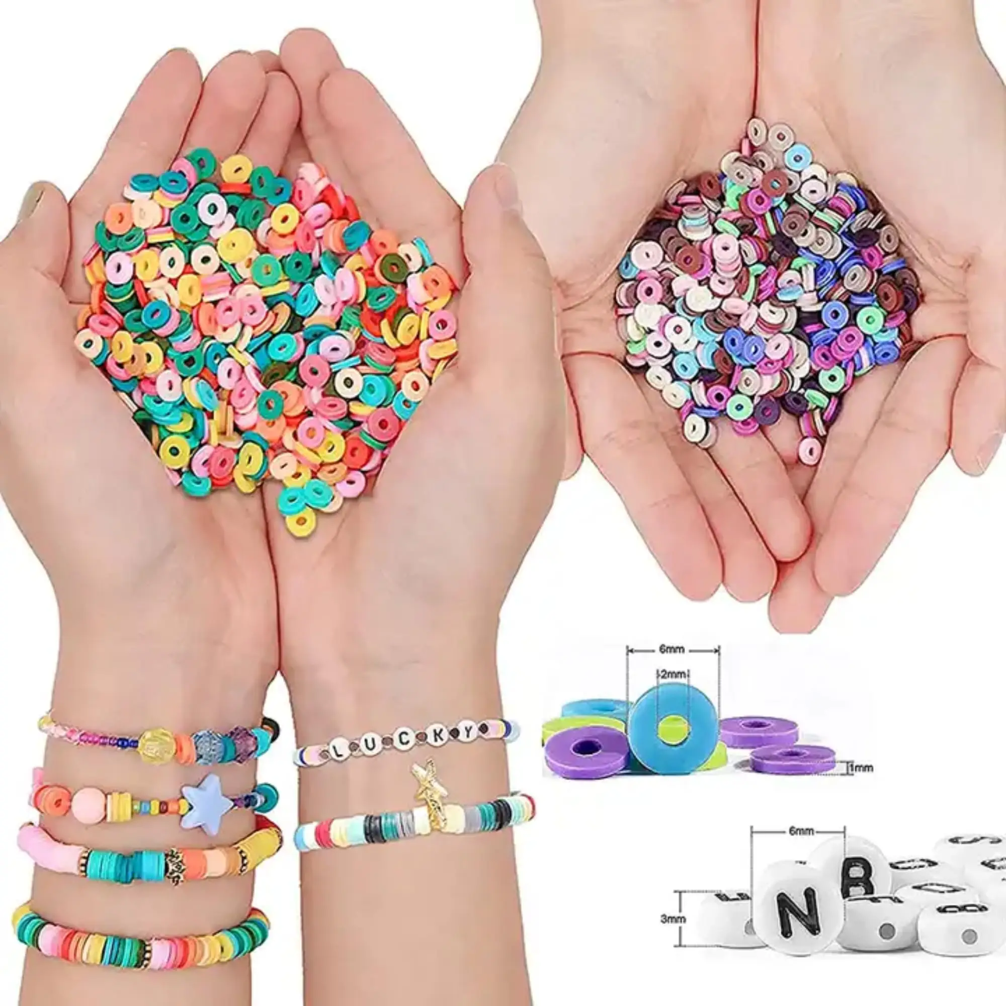 6380 Pcs Clay Beads Bracelet Making Kit Flat Round Polymer Clay Beads for Jewellery Making Kit 6mm Space Pendant Charms Kit