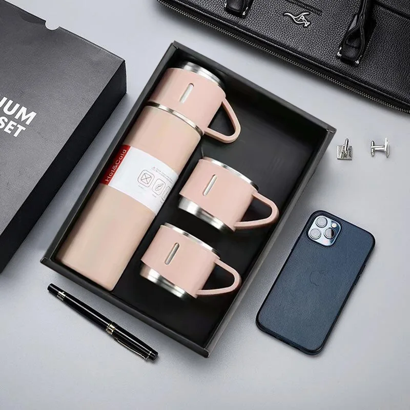 Business Custom Gift Set 500Ml Thermos Bottle Vacuum Cup Set Stainless Steel Coffee Cup With Lid