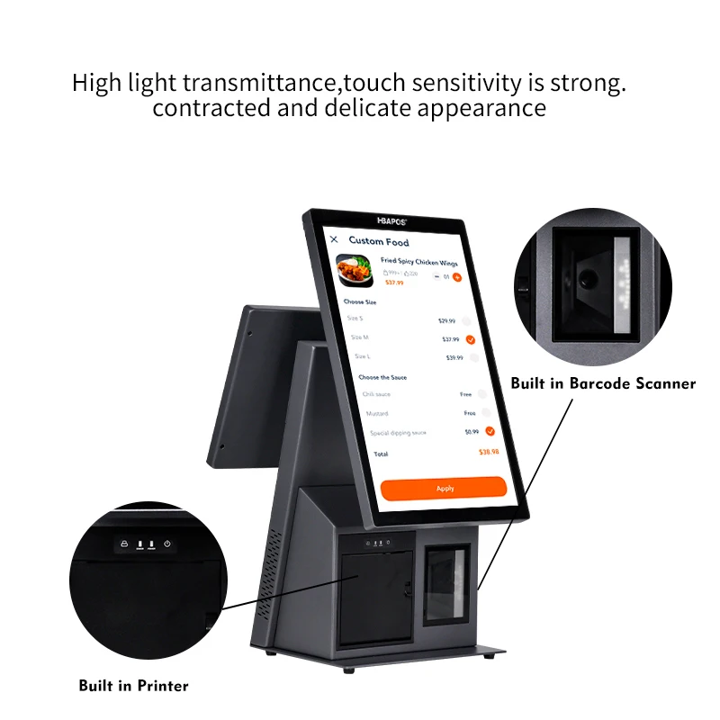 15.6 inch capacitive touch screen pos terminal win 10 pos double screen pos system