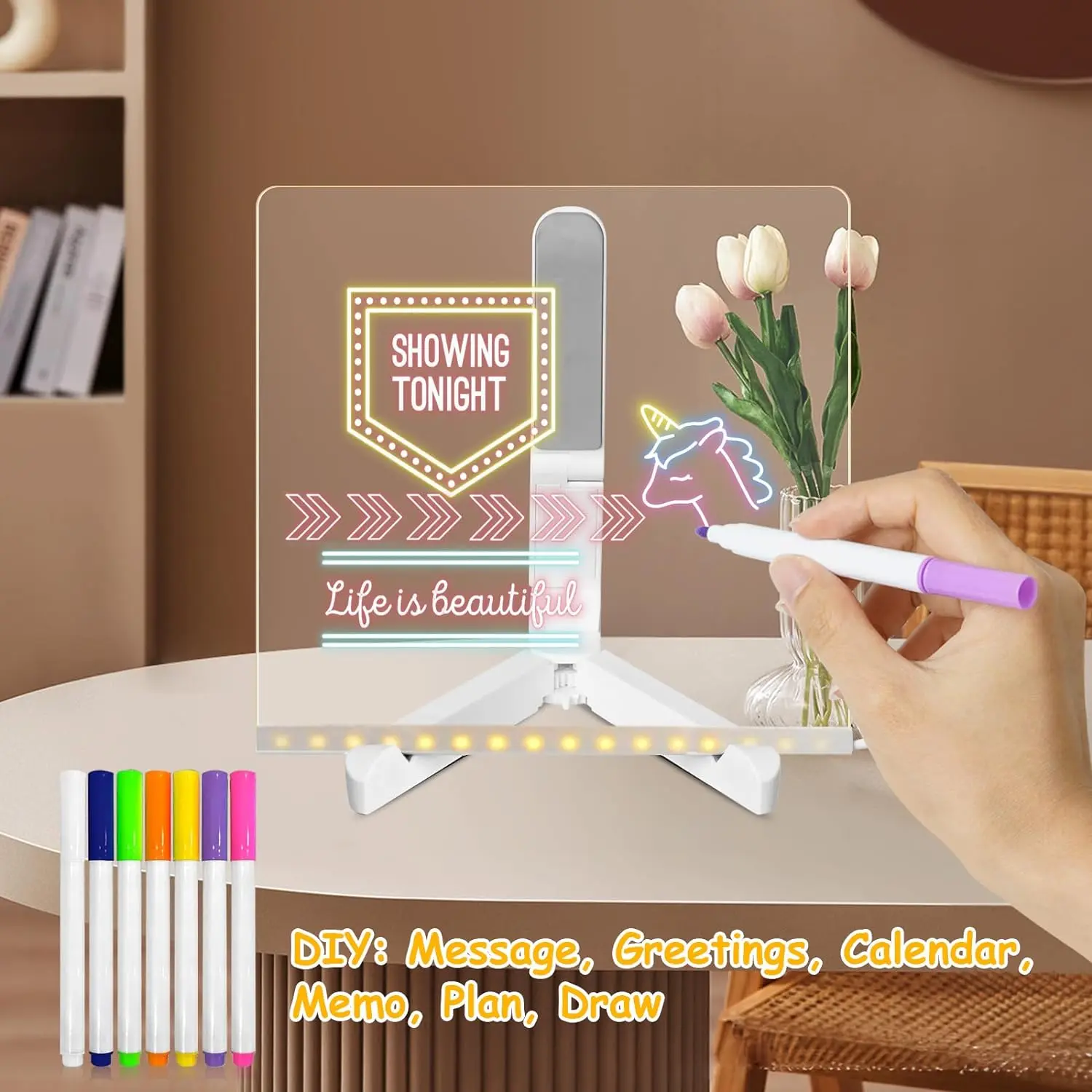 DIY Luminous LED Board Glossy Drawing Board Memo Message Light, Acrylic Dry Erase Board, for bedroom Decor Night Light Kids TOY