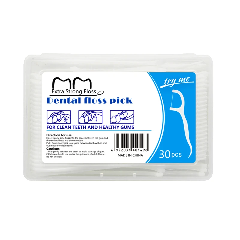 
Bulk OEM 30 Picks Per Box Easy Glide Eco Natural Dental Floss Pick Plastic In Custom Box Container 