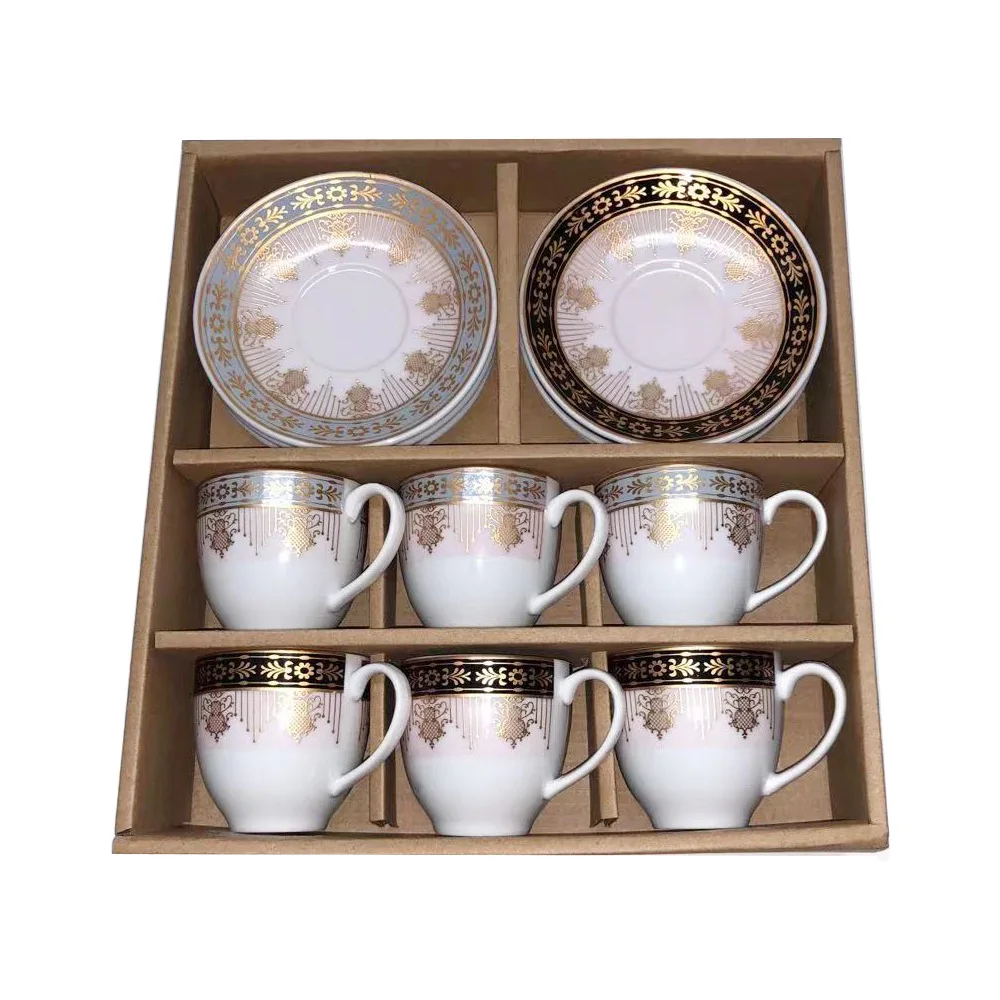 European Style Coffee Set Ceramic Plated Six Cups Six Saucers Set Creative Dinnerware Ceramic Cup Gift Box Sets
