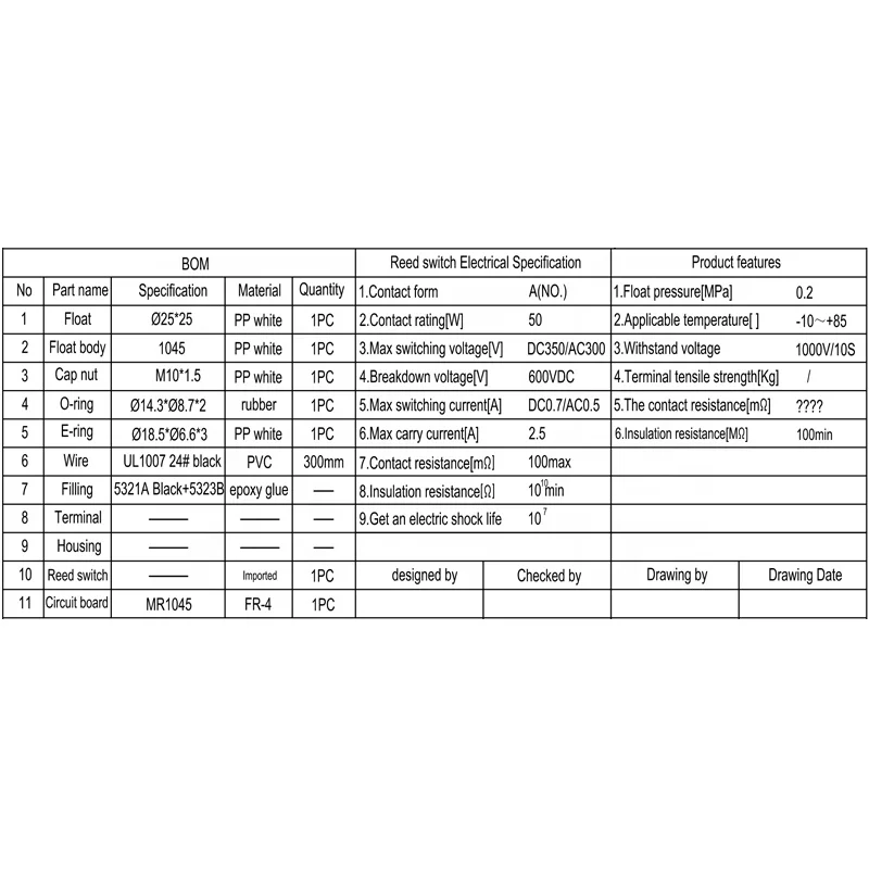 PP Magnetic Water Tank Water Level Float Switch for Submersible Water Pump