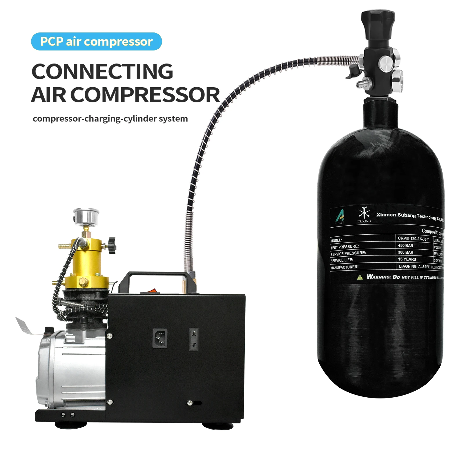 GP OEM High Temperature Resistance 2.5L High Pressure 300bar 30mpa 4500psi Paintball Game Carbon Fiber Air Tank Gas Cylinder