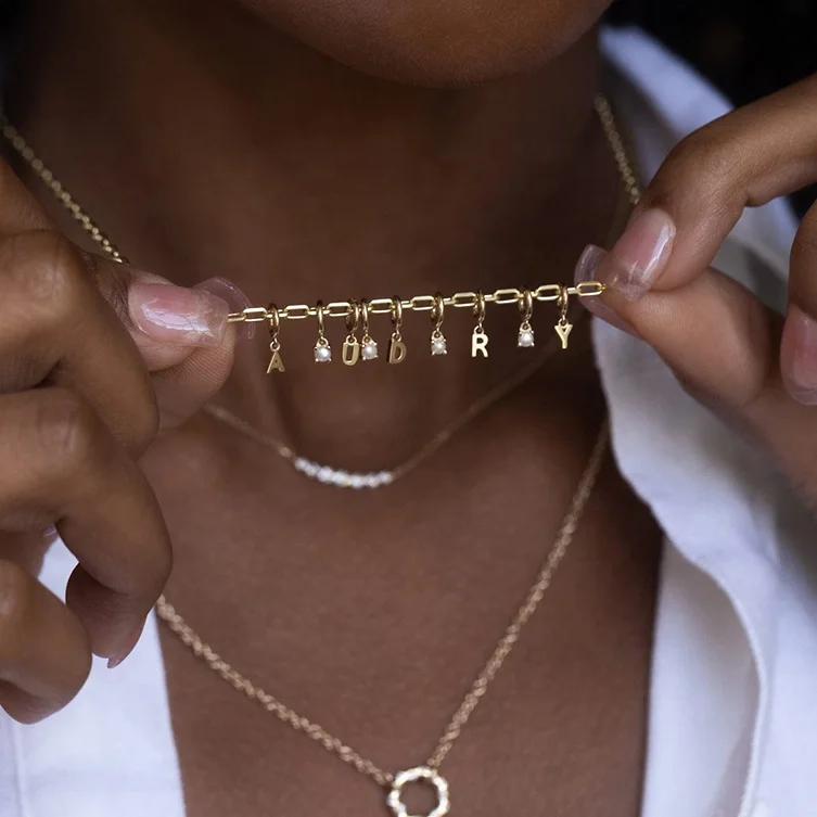 S925 Sterling Silver 14K Gold Plated Gift Custom Alphabet Letter Initial Charms Pendant Necklace Earrings for DIY Jewelry Making