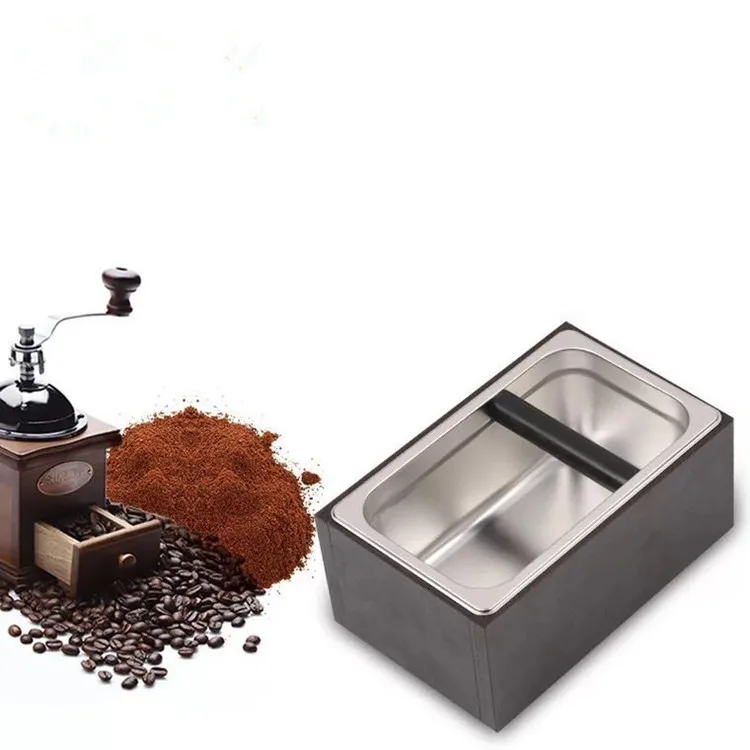 Custom Logo Barista Espresso Coffee Grind Powder Bucket Wood Stanliess Steel Knock Box