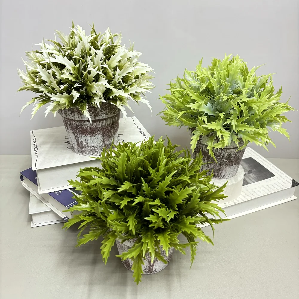 Nordic Unique Eco-friendly Bonsai Flowerpot Cabbage Leaves Planter Powder Coating Home Desktop Decorative Artificial Flowers