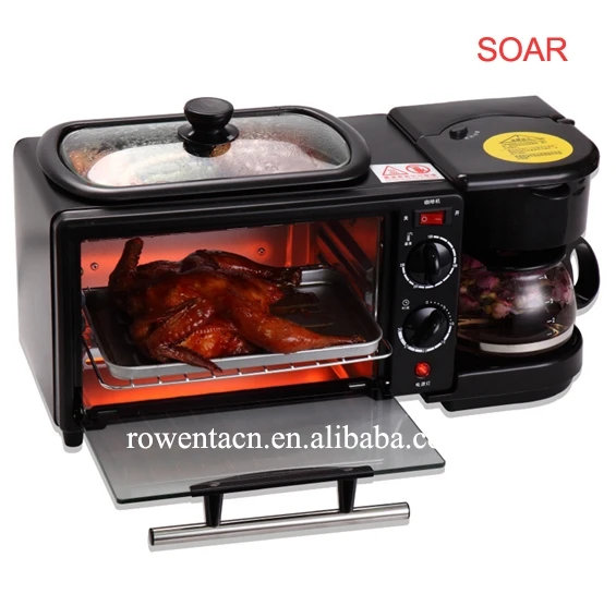 Wholesale Multifunction Coffee maker frying pan mini oven household bread oven frying pan 3 In 1 Electric Breakfast Machine