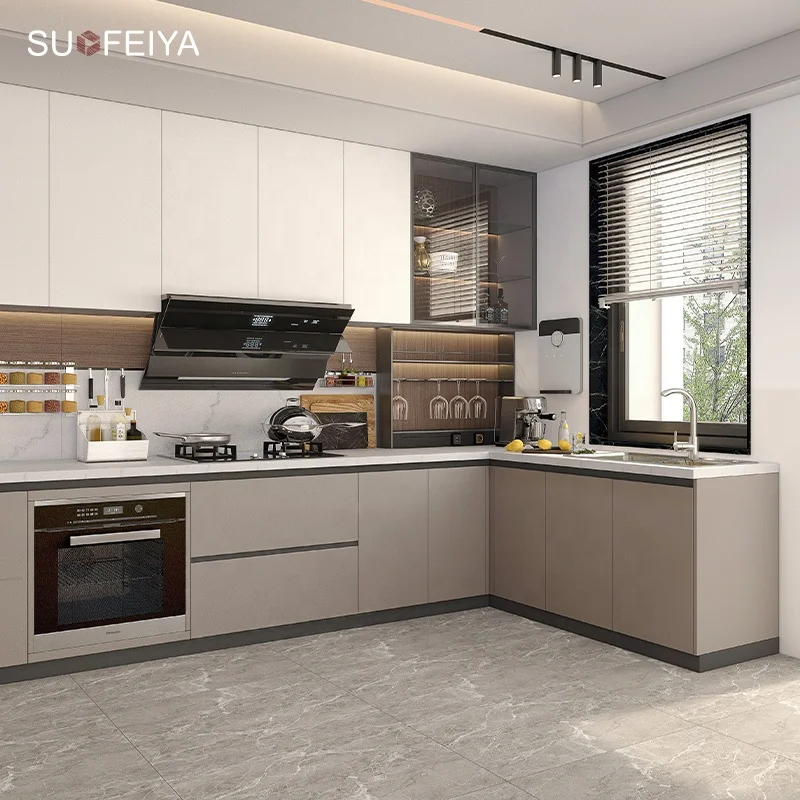 SUOFEIYA Custom European Style Laminate HDF L Shape Kitchen Cabinet